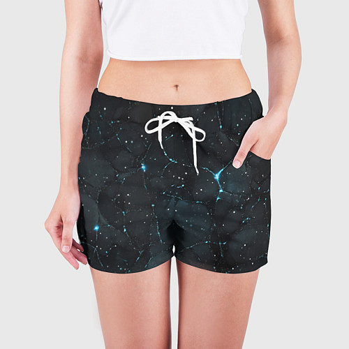 Женские шорты Синее свечение на черной текстуре / 3D-принт – фото 3