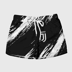 Шорты женские Juventus штрихи красок, цвет: 3D-принт