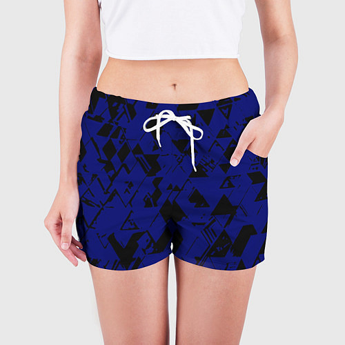 Женские шорты Синий с чёрными деталями абстракция / 3D-принт – фото 3