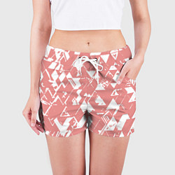 Шорты женские Розовый с белыми вставками абстрактный, цвет: 3D-принт — фото 2