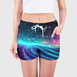 Шорты женские Сине-фиолетовая волнистая текстура, цвет: 3D-принт — фото 2