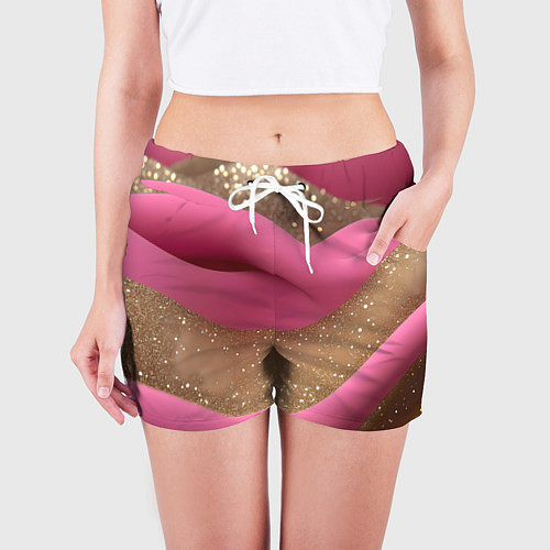 Женские шорты Кофейно-розовая блестящая текстура / 3D-принт – фото 3