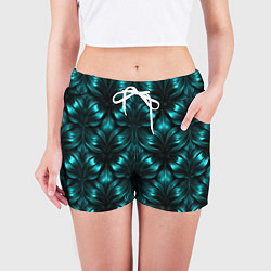 Шорты женские Зеленые узоры из абстрактных листьев - блестящий п, цвет: 3D-принт — фото 2