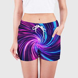 Шорты женские Неоновый вихрь из светящихся линий, цвет: 3D-принт — фото 2