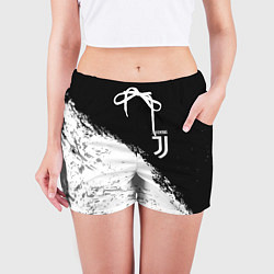 Шорты женские Ювентус краски черно белые, цвет: 3D-принт — фото 2