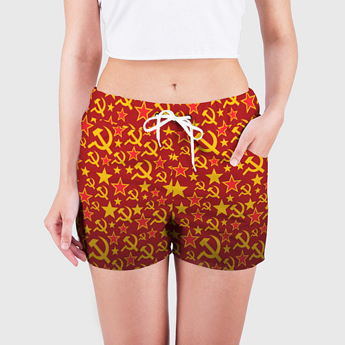 Женские шорты Серп и молот паттерн / 3D-принт – фото 3