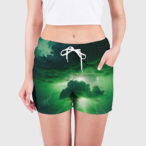 Женские шорты Зелёный гром / 3D-принт – фото 3