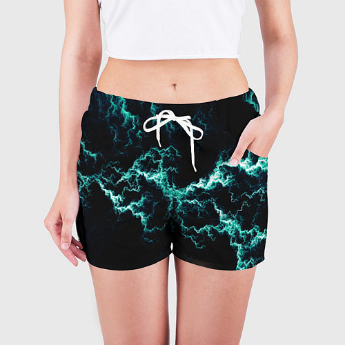 Женские шорты Lightning light blue glow / 3D-принт – фото 3