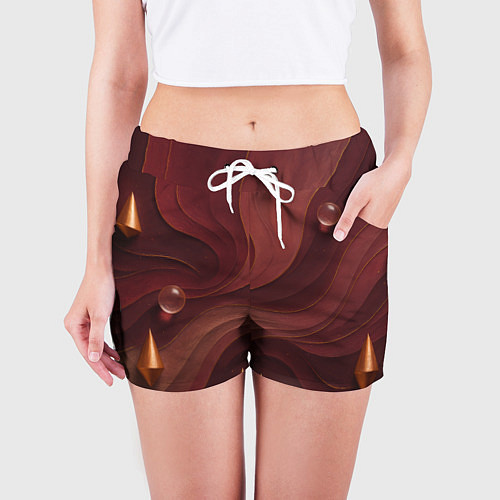 Женские шорты Темно-бордовый волнистый узор / 3D-принт – фото 3