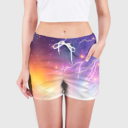 Шорты женские Магический фон с молниями и звездами, цвет: 3D-принт — фото 2