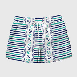 Шорты женские Морской орнамент с якорями и полосками, цвет: 3D-принт