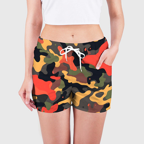 Женские шорты Разноцветный праздничный камуфляж / 3D-принт – фото 3