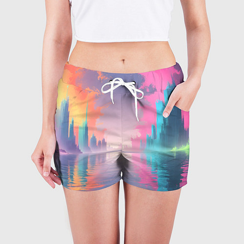 Женские шорты Город в розовом тумане / 3D-принт – фото 3