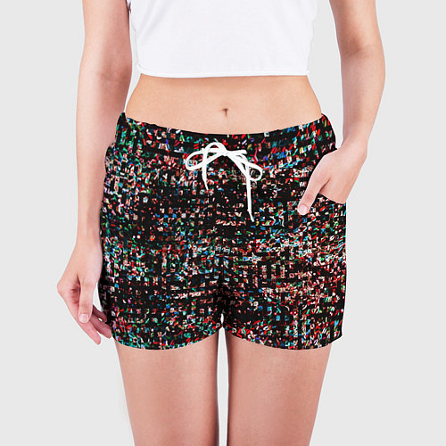 Женские шорты Тёмный чёрно-красный мелкий квадрат / 3D-принт – фото 3