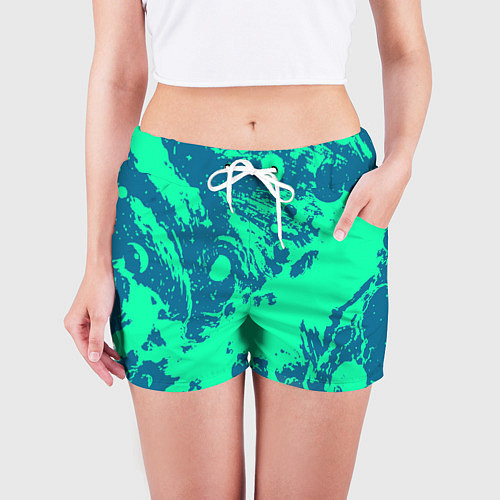 Женские шорты Сине-зелёный абстракция краски / 3D-принт – фото 3