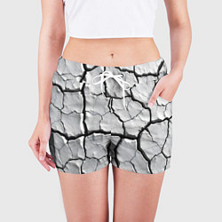 Шорты женские Серая растрескавшаяся глина, цвет: 3D-принт — фото 2