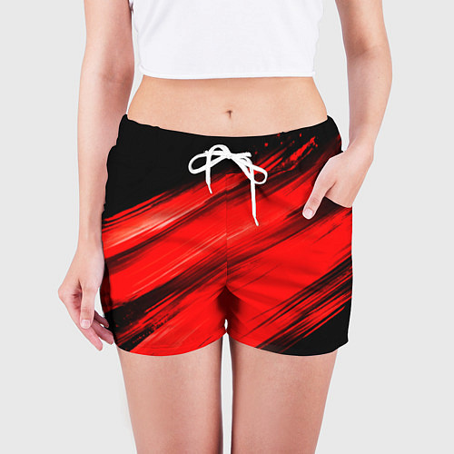 Женские шорты Красные мазги краски на черном / 3D-принт – фото 3