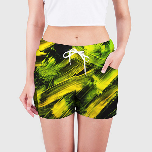 Женские шорты Мазки краски цвета лайм / 3D-принт – фото 3