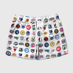 Шорты женские Команды НБА на белом фоне, цвет: 3D-принт