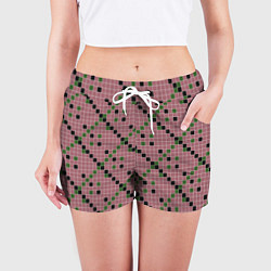 Шорты женские Коричневая с черным и зеленым плитка, цвет: 3D-принт — фото 2