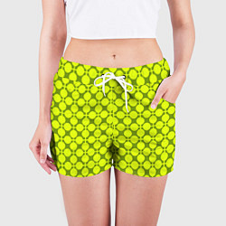 Шорты женские Желто зеленый неоновый узор ретро в горох, цвет: 3D-принт — фото 2