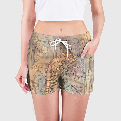 Женские шорты Стимпанк механический киберхамелеон / 3D-принт – фото 3
