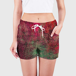Шорты женские Текстурный тёмный красно-зелёный, цвет: 3D-принт — фото 2