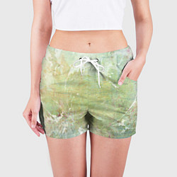 Шорты женские Абстракция - white waves on green background, цвет: 3D-принт — фото 2