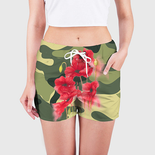 Женские шорты Камуфляж с маками / 3D-принт – фото 3
