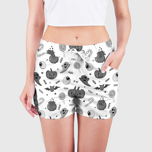 Женские шорты Halloween grey and white / 3D-принт – фото 3