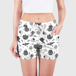 Шорты женские Halloween grey and white, цвет: 3D-принт — фото 2