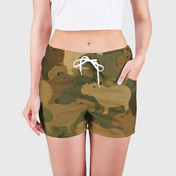 Шорты женские Капибара - камуфляж, цвет: 3D-принт — фото 2