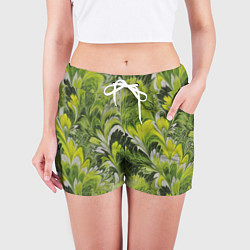 Шорты женские Мраморный абстрактный паттерн - зеленые и желтые о, цвет: 3D-принт — фото 2