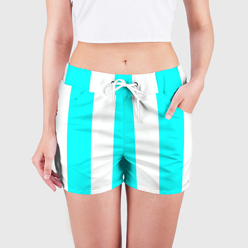 Женские шорты Color light blue white lines / 3D-принт – фото 3