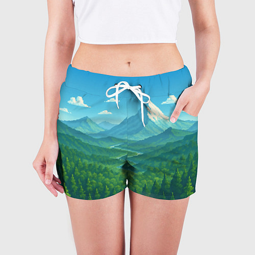 Женские шорты Горный пейзаж - пиксель арт / 3D-принт – фото 3