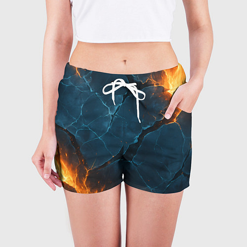 Женские шорты Разлом плит с огнем / 3D-принт – фото 3