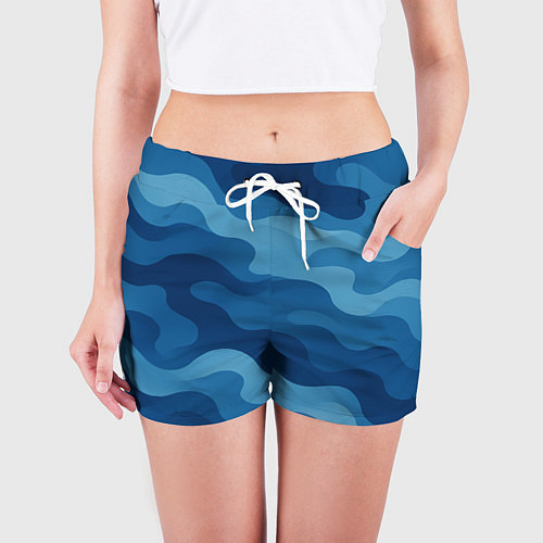 Женские шорты Синие волнистые линии в виде камуфляжа / 3D-принт – фото 3