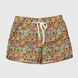 Шорты женские Фрукты и ягоды в паттерне, цвет: 3D-принт