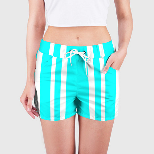 Женские шорты Color blue white stripes / 3D-принт – фото 3