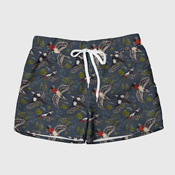 Шорты женские Дятлы и цветы, цвет: 3D-принт