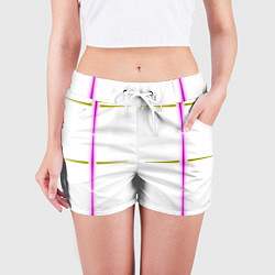 Шорты женские Color white pink yellow stripes, цвет: 3D-принт — фото 2