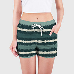 Шорты женские Полосы зигзагообразные зеленые, цвет: 3D-принт — фото 2