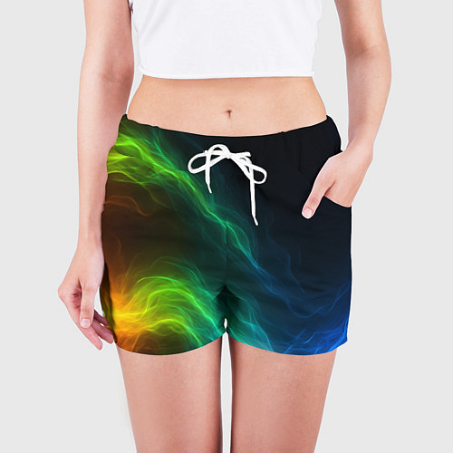 Женские шорты Разноцветный огонь абстракция / 3D-принт – фото 3