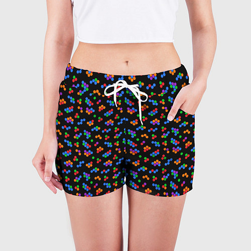 Женские шорты Разноцветные детали мозаики на черном / 3D-принт – фото 3