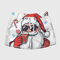 Шорты женские Санта Клаус в стильных солнцезащитных очках, цвет: 3D-принт