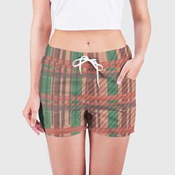Шорты женские Бледная красно-зелёная клетка и полосы, цвет: 3D-принт — фото 2