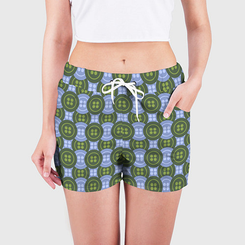 Женские шорты Зеленые и синие пуговицы / 3D-принт – фото 3
