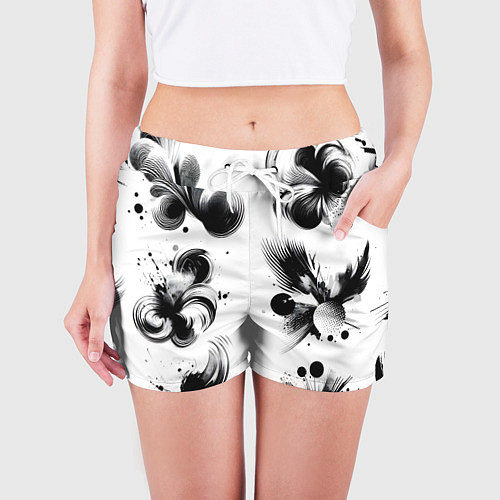 Женские шорты Чёрно-белая абстракция нейроарт / 3D-принт – фото 3