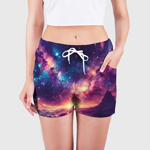 Женские шорты Фантастический космос вид с планеты / 3D-принт – фото 3