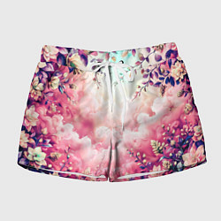 Шорты женские Фантастический цветочный розовый с облаками, цвет: 3D-принт